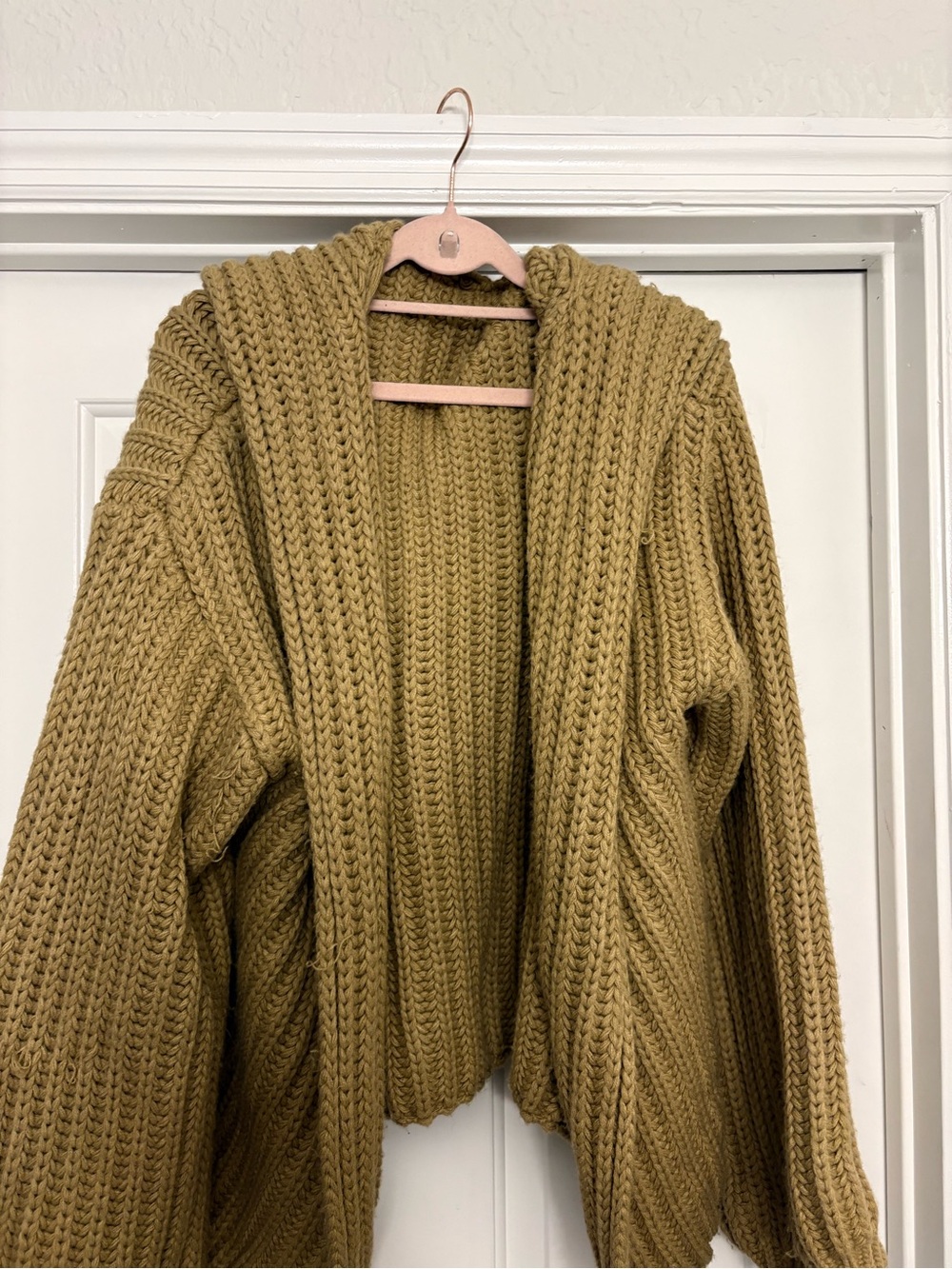Open-Front Chunky Knit Cardigan - Olive Green